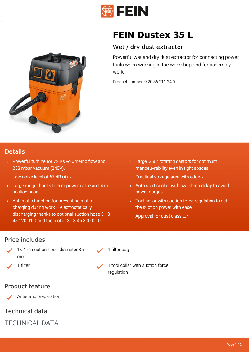 Imagen de la primera página del manual del dispositivo Dustex 35 L