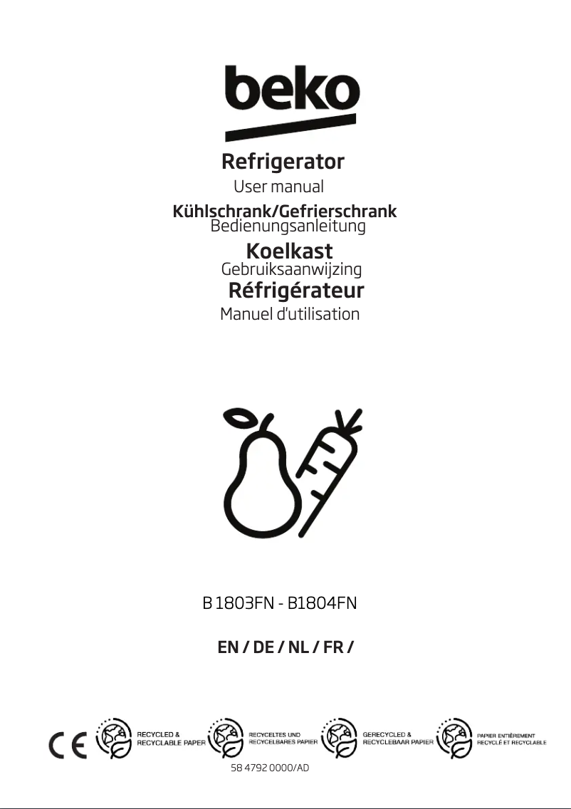 Página 1 del manual Manual de usuario Beko B1803FN