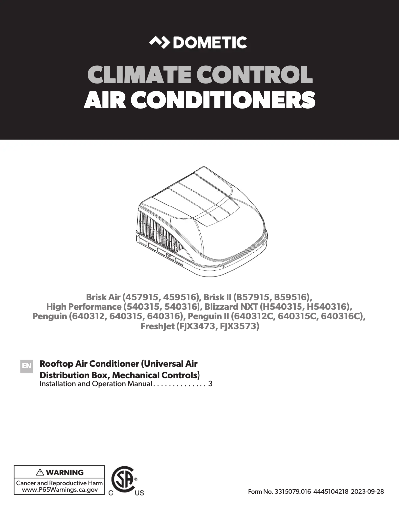 Página 1 del manual Manual de usuario Dometic Brisk II Evolution 13.5K