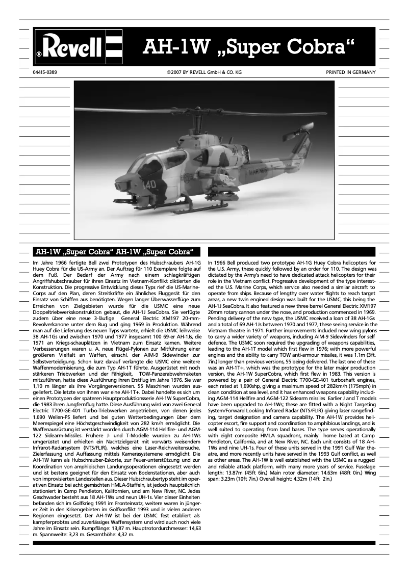 Página 1 del manual Manual de usuario Revell AH-1W Super Cobra
