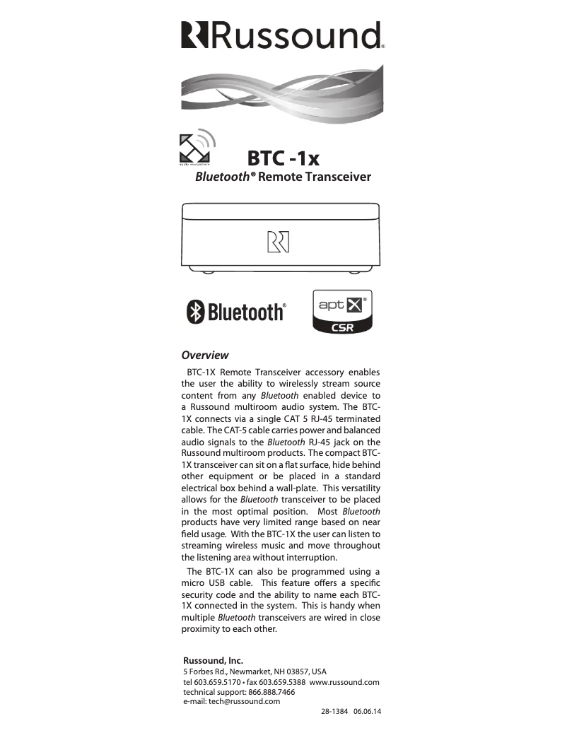 Página 1 del manual Manual de usuario Russound BTC-1X