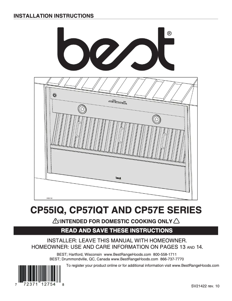 Página 1 del manual Guía de instalación Best CP57IQT542SB