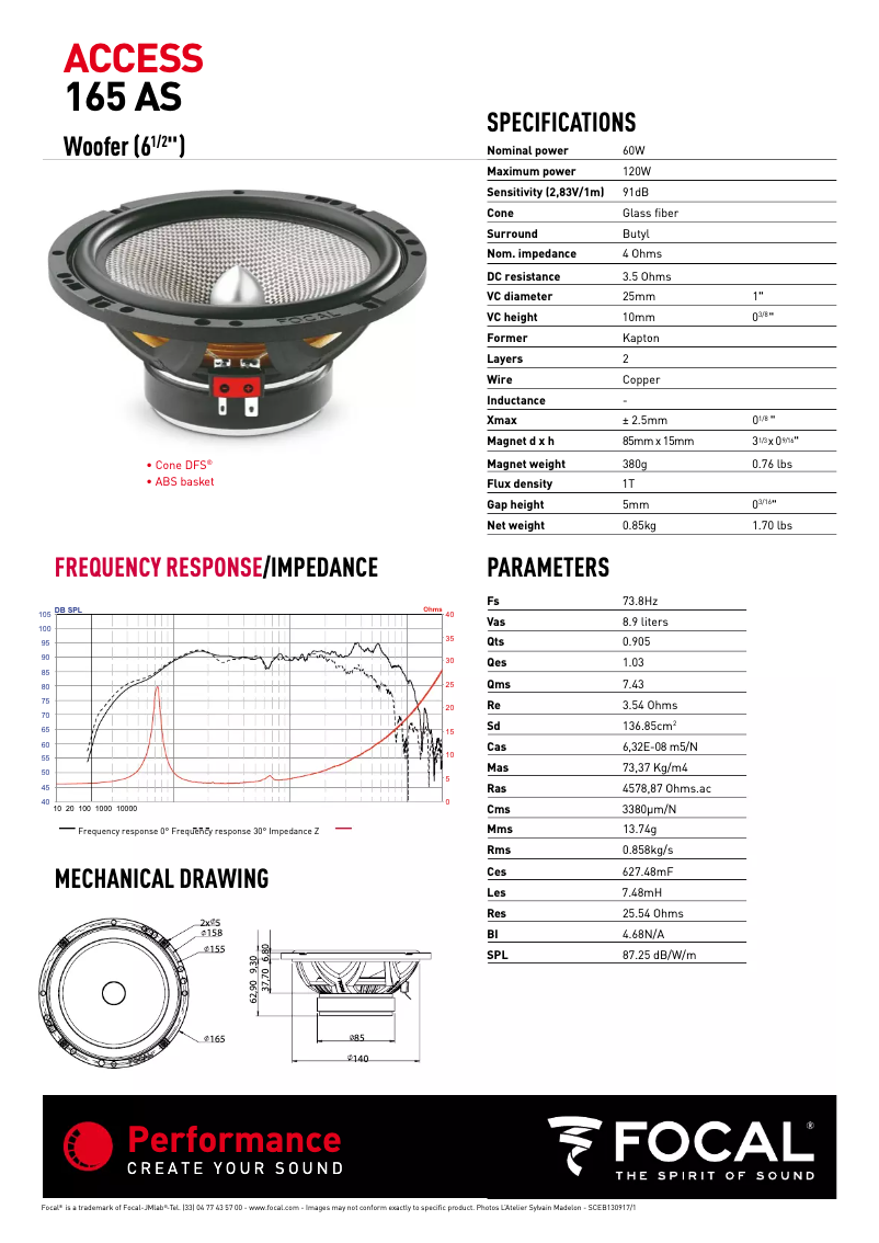 Página 1 del manual Ficha técnica Focal 165 AS