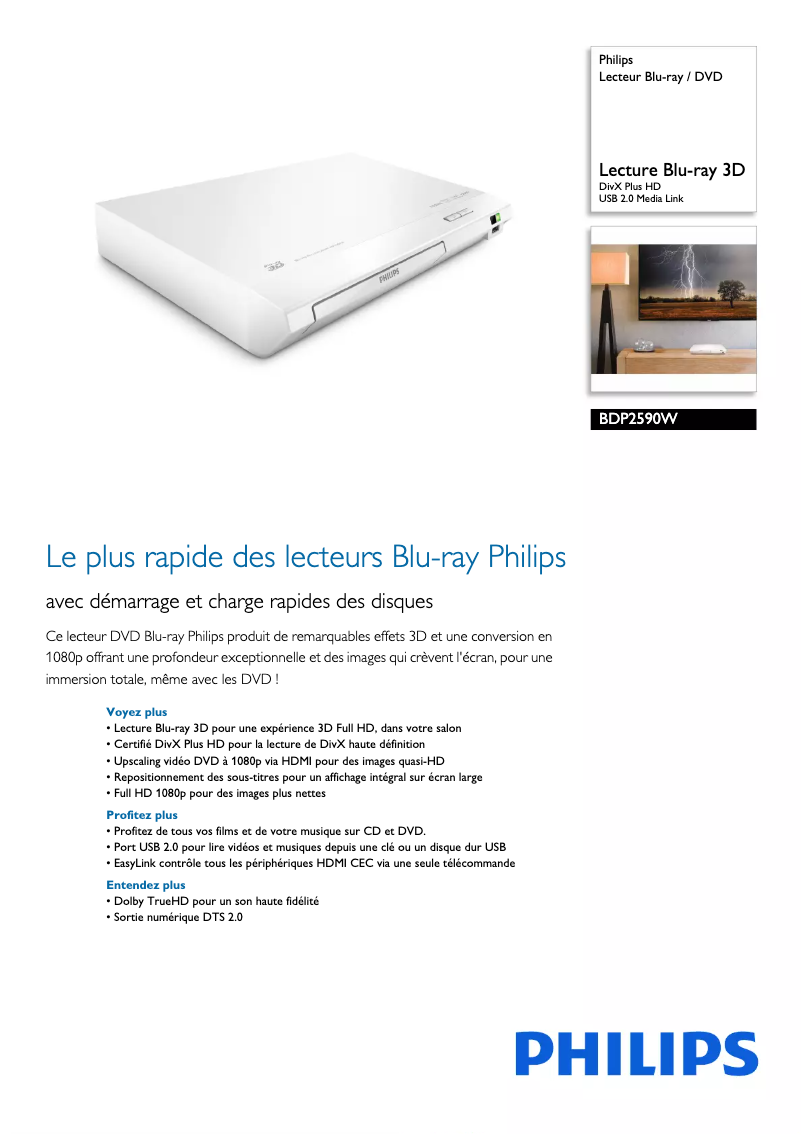 Página 1 del manual Ficha técnica Philips BDP2590W