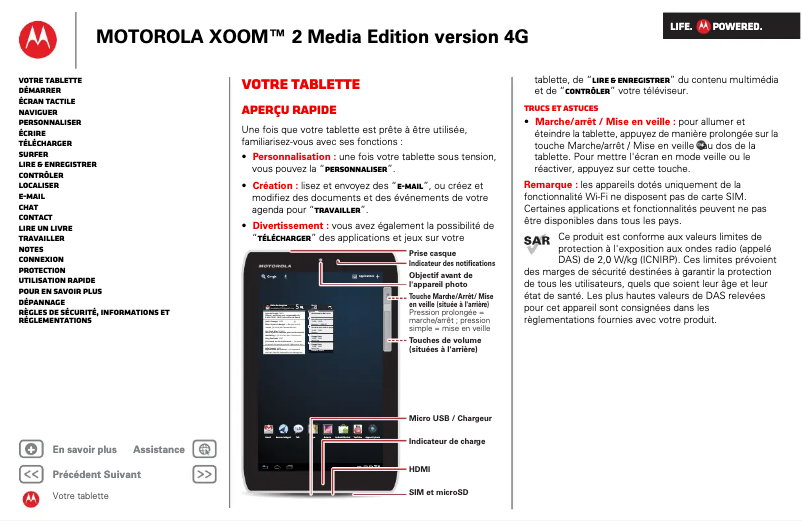 Imagen de la primera página del manual del dispositivo XOOM 2 Media Edition