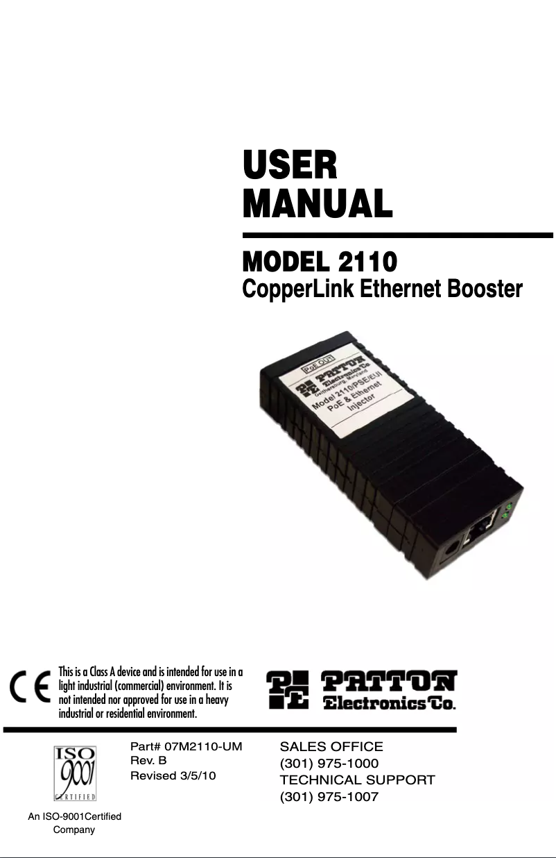 Imagen de la primera página del manual del dispositivo CopperLink 2110