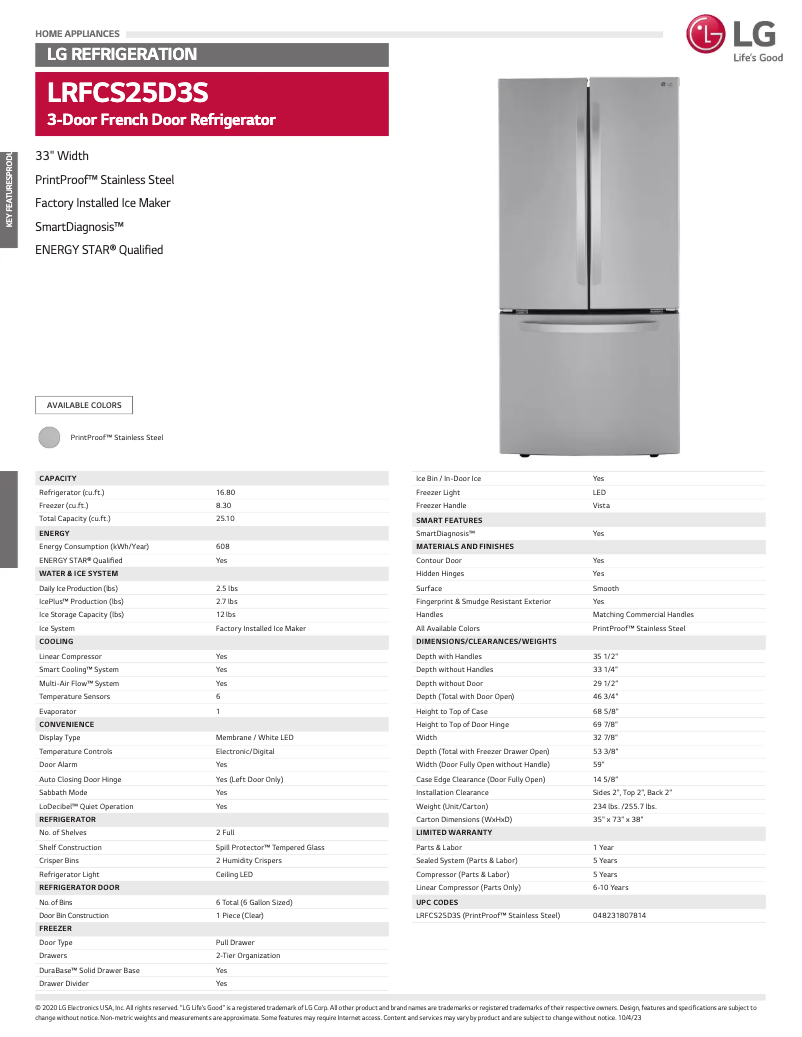 Imagen de la primera página del manual del dispositivo LRFCS25D3S