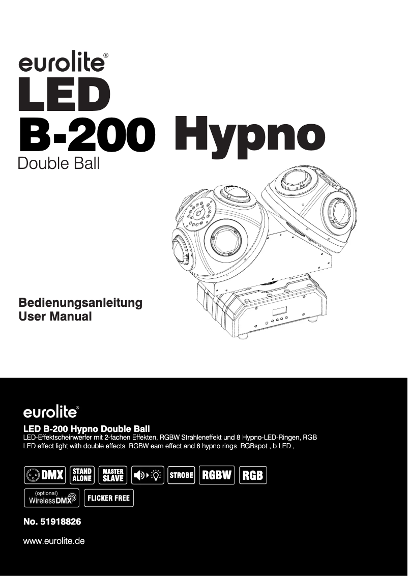 Imagen de la primera página del manual del dispositivo LED B-200 Hypno