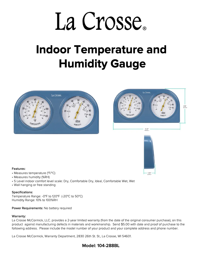 Imagen de la primera página del manual del dispositivo 104-288BL