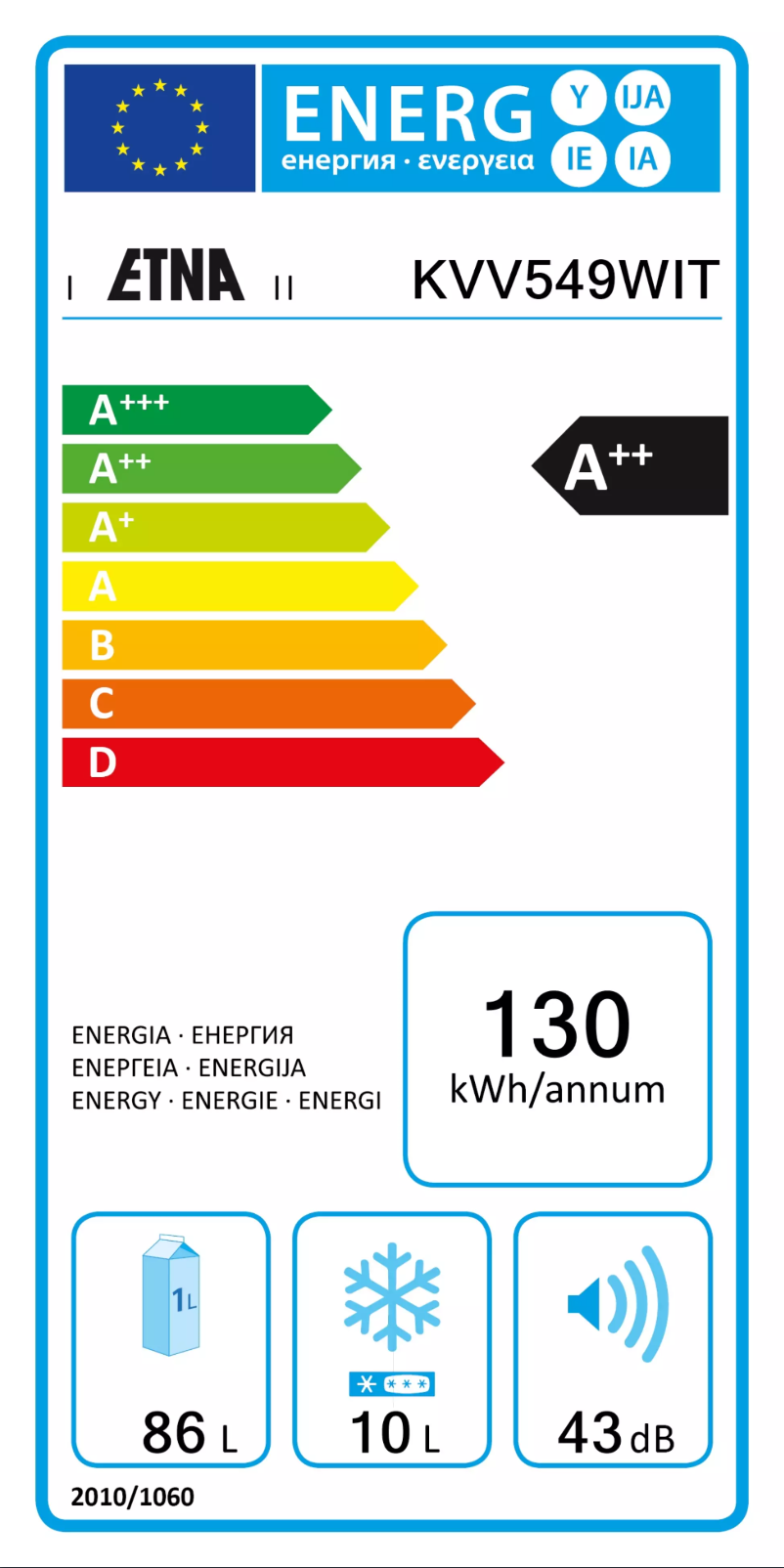 Página 1 del manual Etiqueta energética Etna KVV549WIT