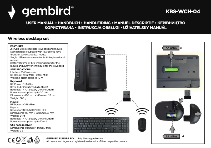 Página 1 del manual Manual de usuario Gembird KBS-WCH-04