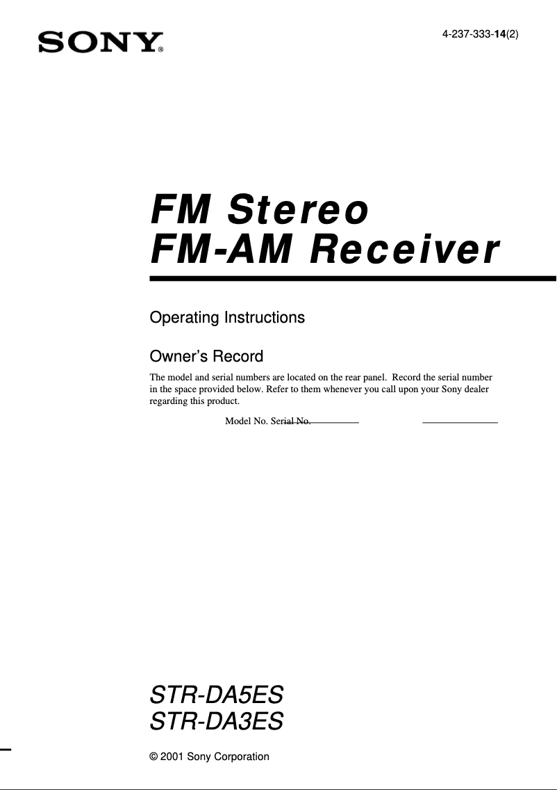 Imagen de la primera página del manual del dispositivo STR-DA3ES