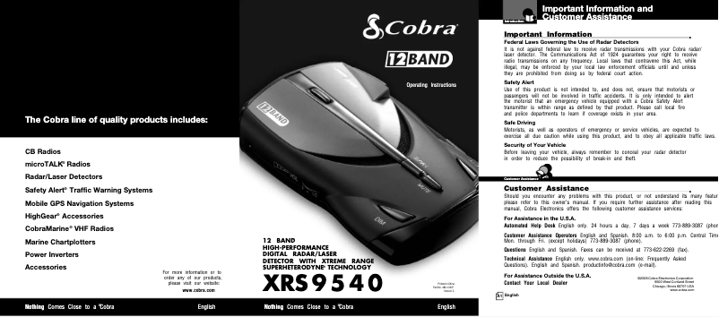 Imagen de la primera página del manual del dispositivo XRS 9540