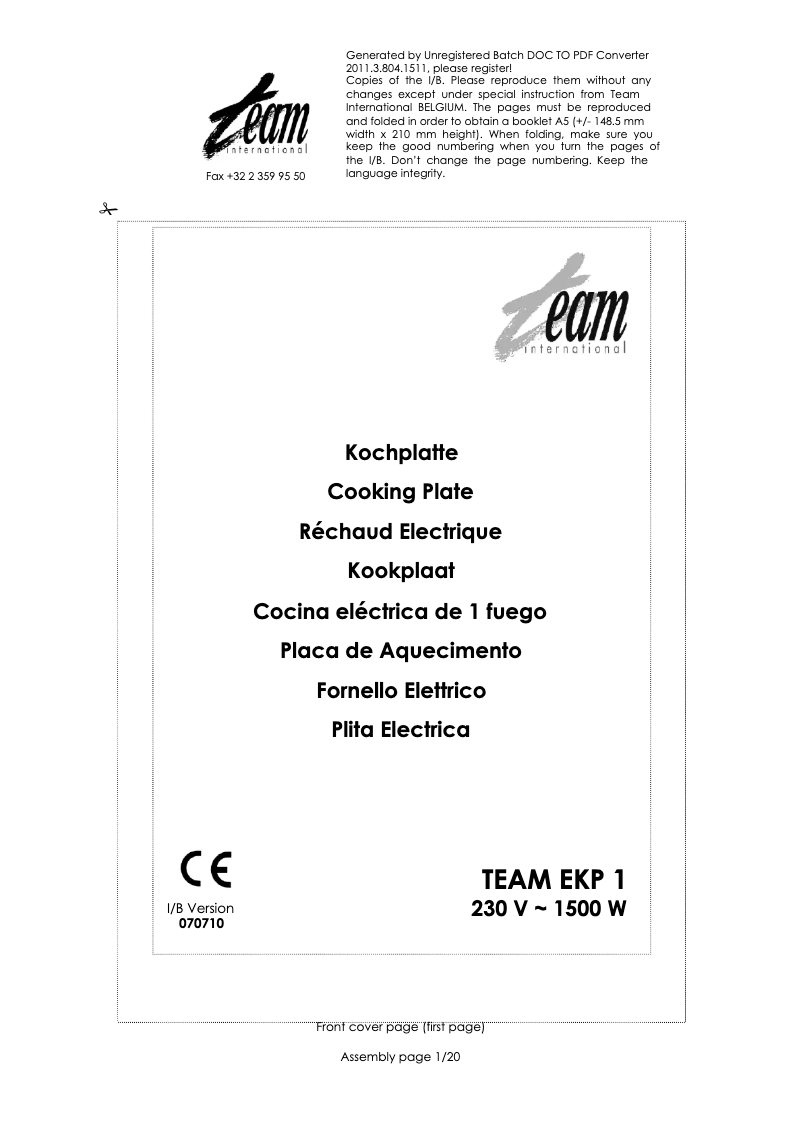 Página nº 1 - Manual de usuario Team EKP 1