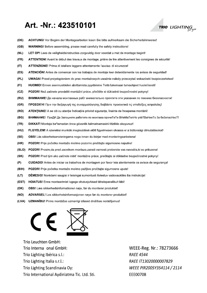 Imagen de la primera página del manual del dispositivo Pillar 423510101