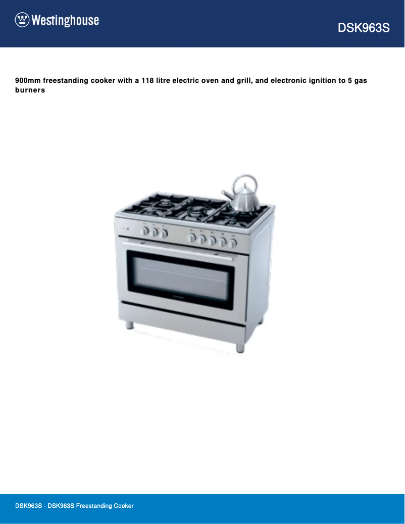 Página 1 del manual Ficha técnica Westinghouse DSK963S
