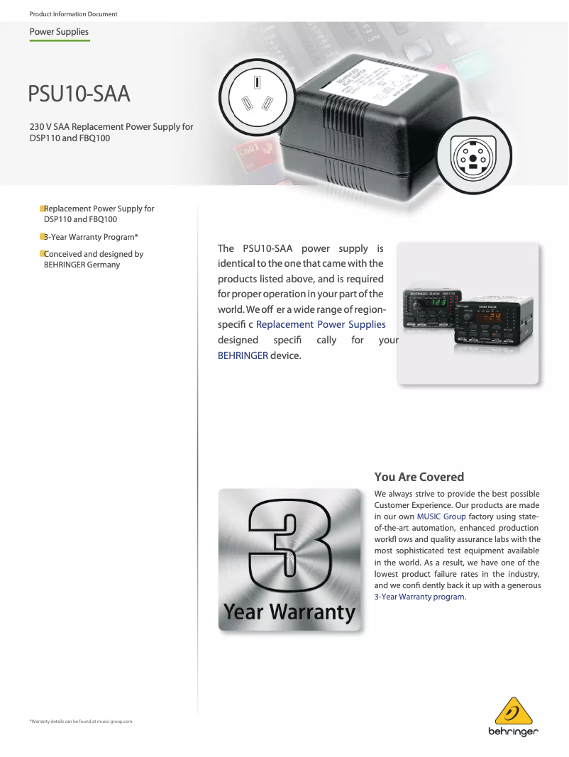 Página 1 del manual Manual de usuario Behringer PSU10-SAA