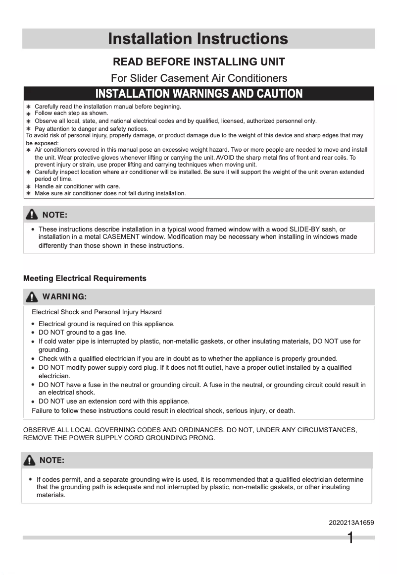 Página 1 del manual Guía de instalación Frigidaire FFRS0822SE