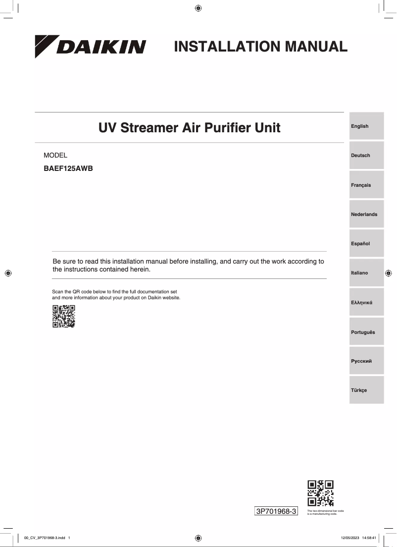Página 1 del manual Guía de instalación Daikin BAEF125AWB