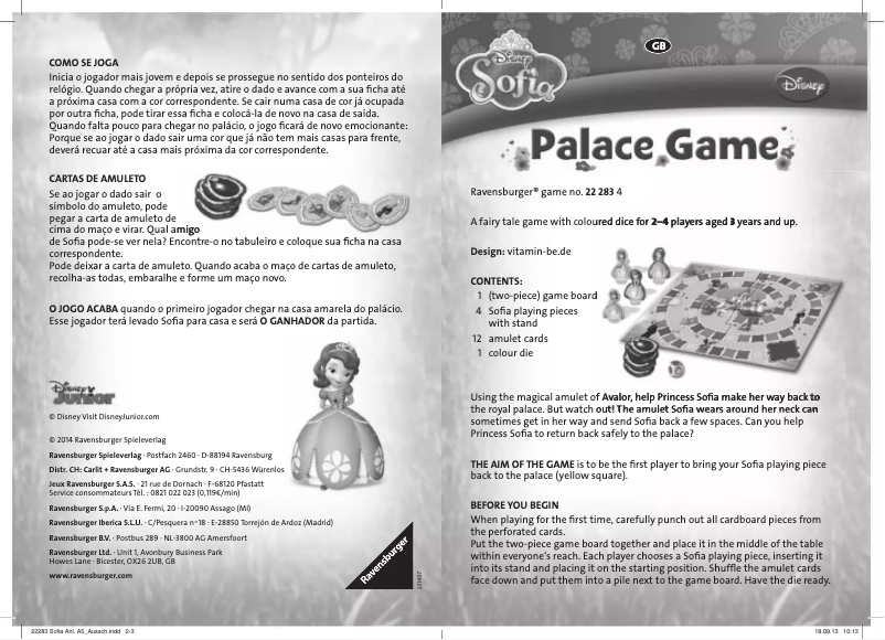 Imagen de la primera página del manual del dispositivo Disney Sofia Palace Game