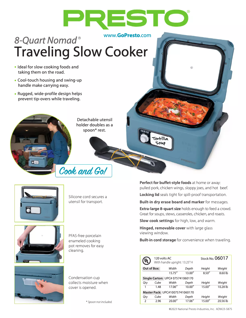 Página 1 del manual Ficha técnica Presto Nomad