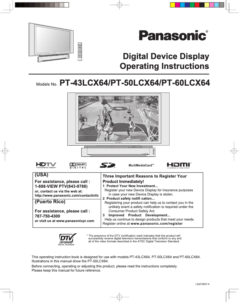 Imagen de la primera página del manual del dispositivo PT-50LCX64