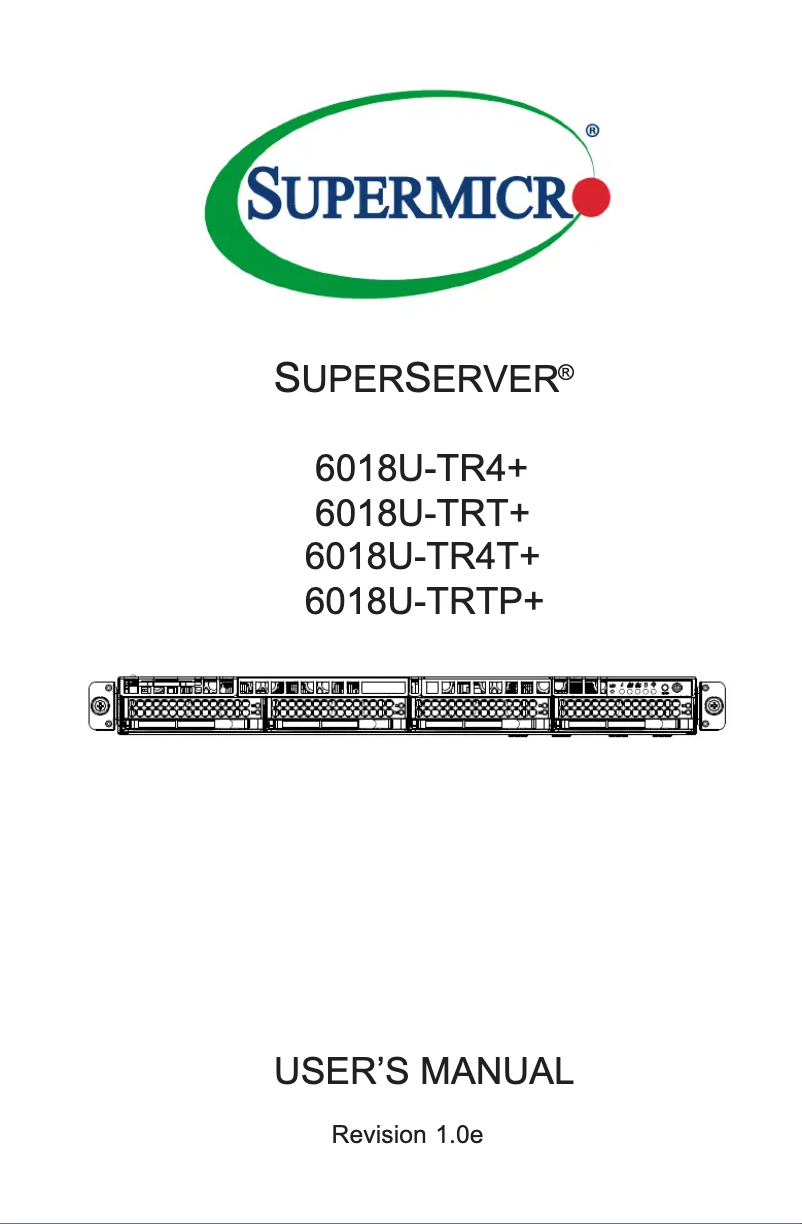 Imagen de la primera página del manual del dispositivo SuperServer 6018U-TR4T+