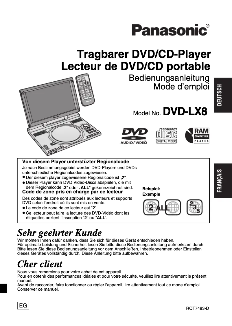 Imagen de la primera página del manual del dispositivo DVD-LX8