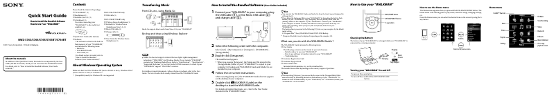 Imagen de la primera página del manual del dispositivo Walkman NWZ-S765