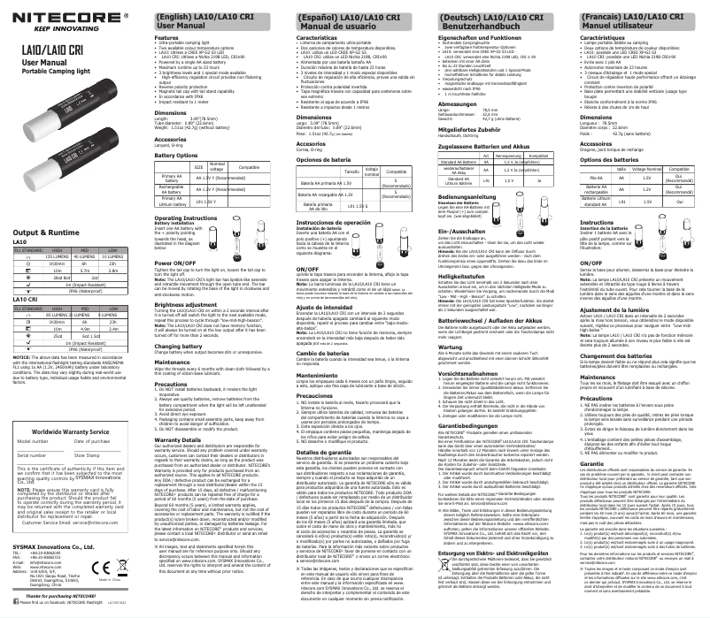 Imagen de la primera página del manual del dispositivo LA10