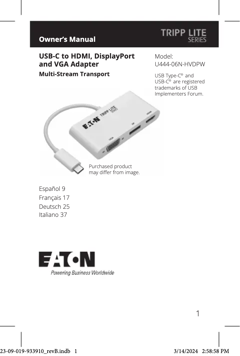 Imagen de la primera página del manual del dispositivo U444-06N-HVDPW