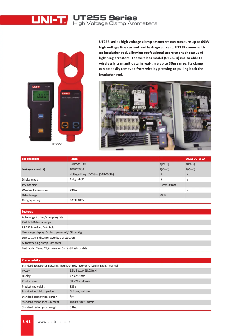Página 1 del manual Ficha técnica Uni-T UT255B