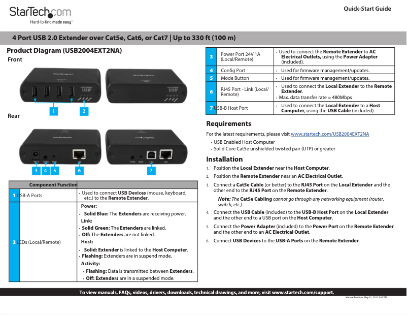 Página 1 del manual Manual de usuario StarTech.com USB2004EXT2NA