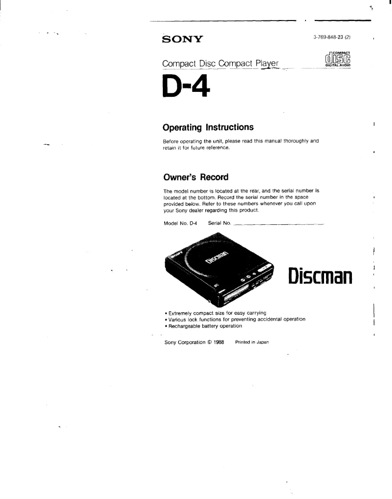 Imagen de la primera página del manual del dispositivo Discman D-4