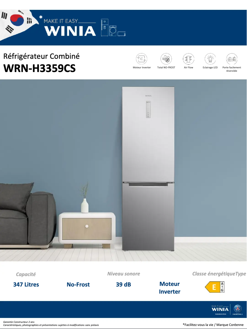 Página 1 del manual Ficha técnica Winia WRN-H3359CS