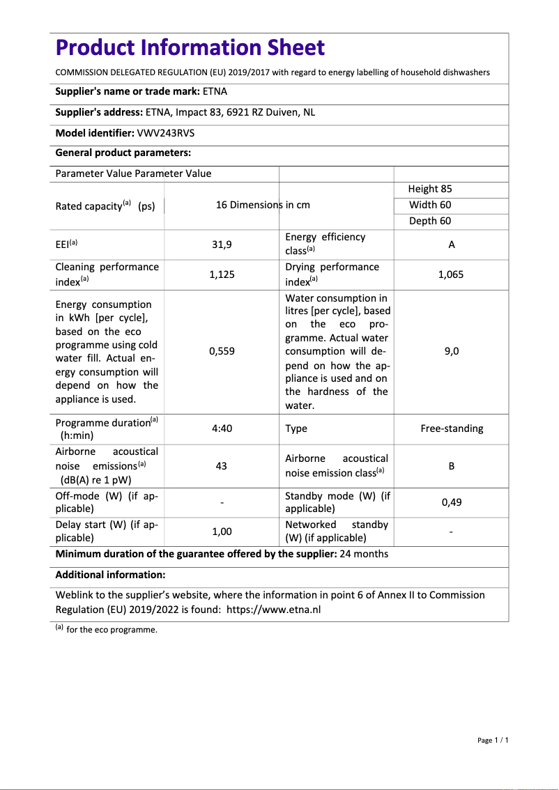 Imagen de la primera página del manual del dispositivo VWV243RVS
