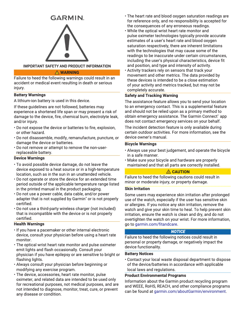 Página 1 del manual Instrucciones de seguridad Garmin Vívomove Trend