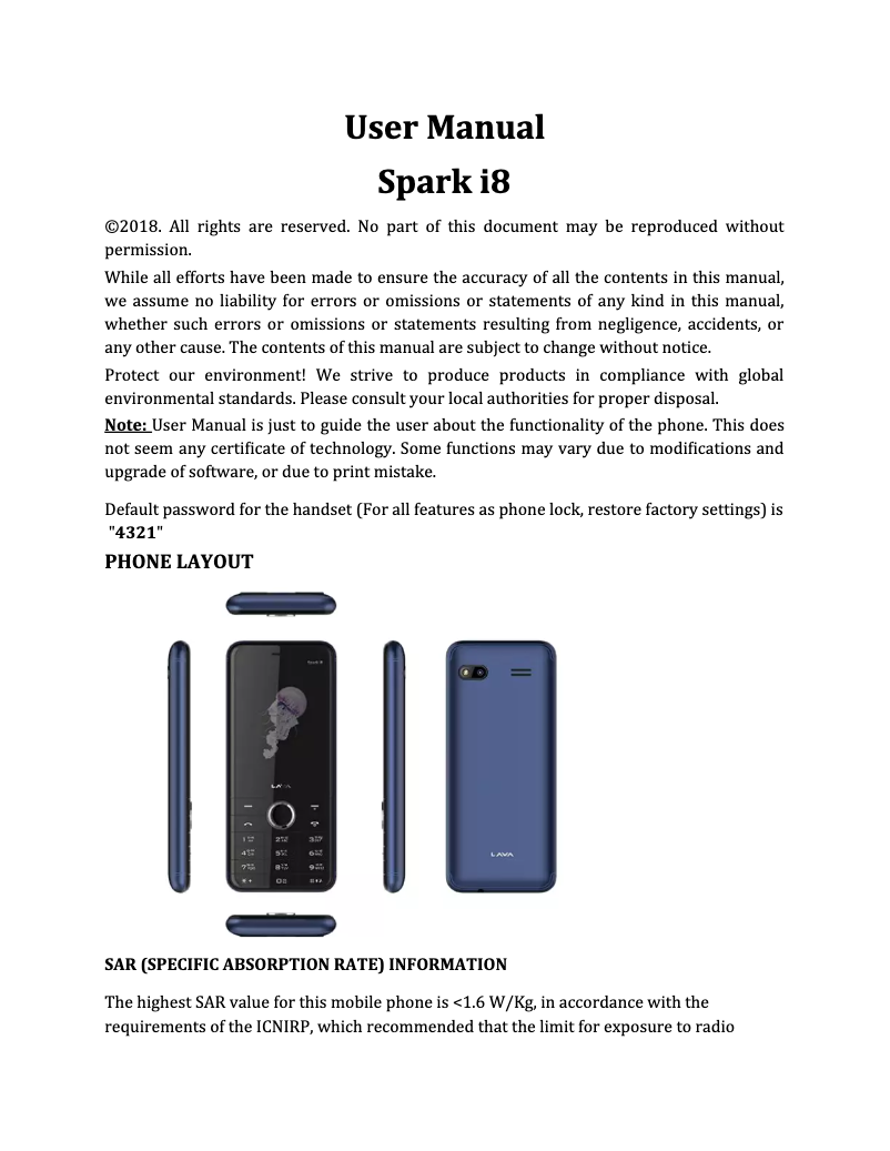 Imagen de la primera página del manual del dispositivo Spark i8