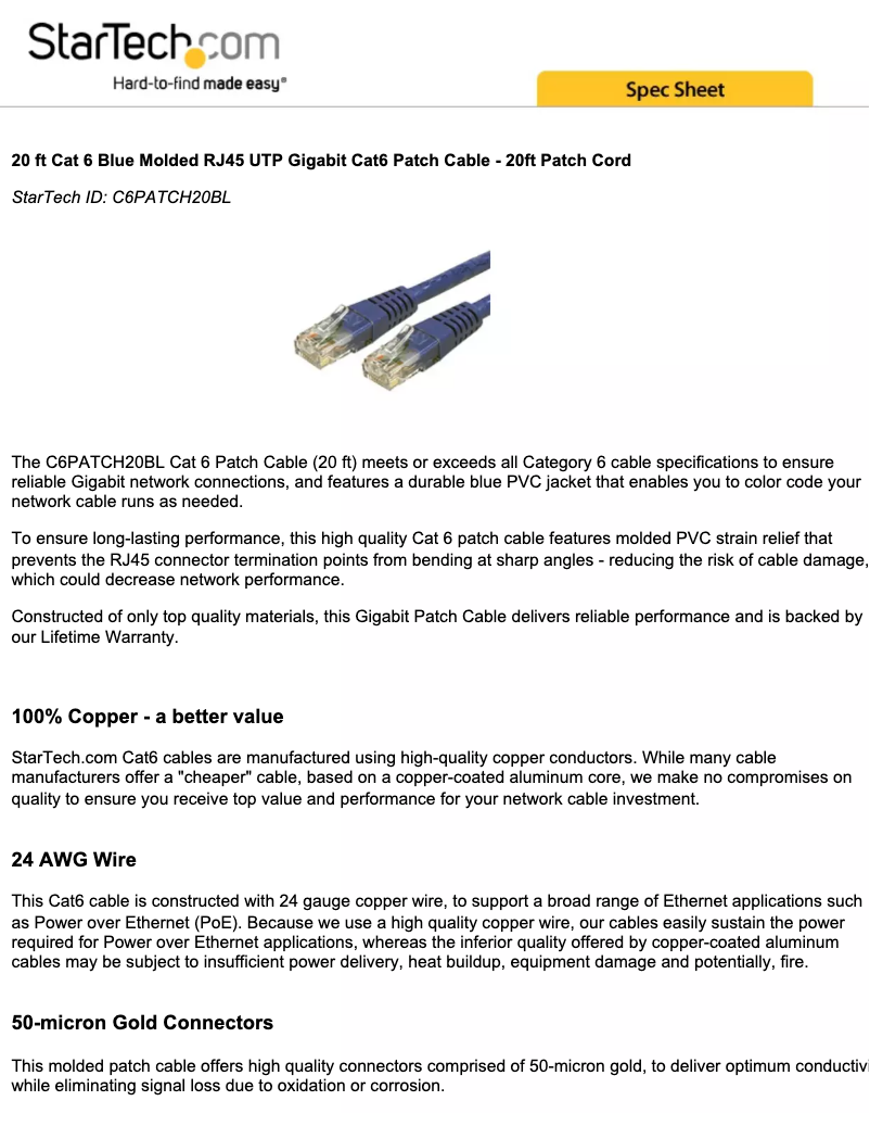 Página 1 del manual Manual de usuario StarTech.com C6PATCH20BL