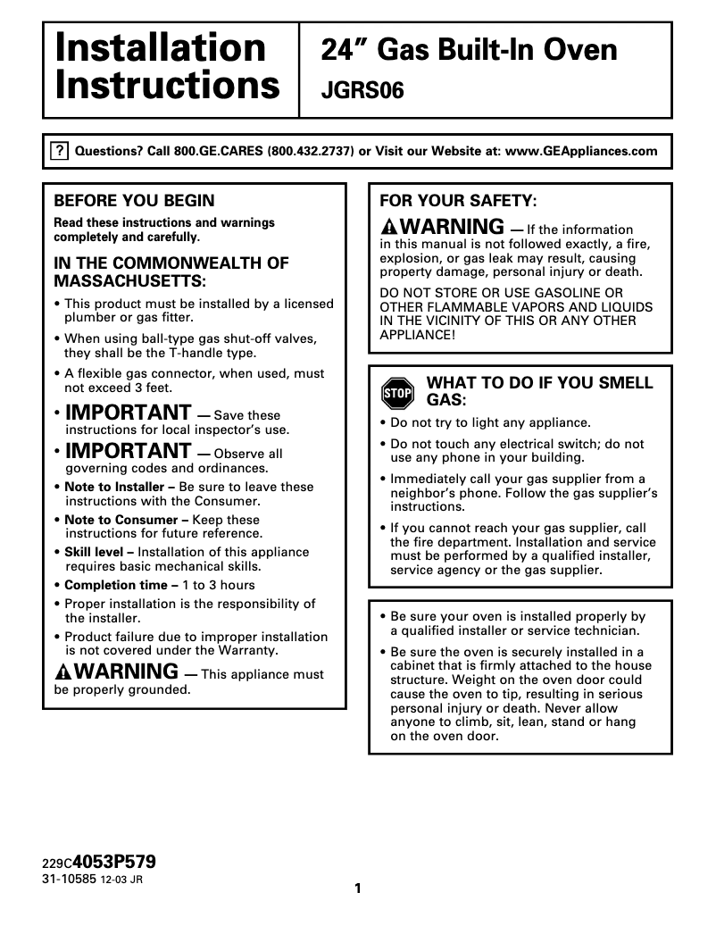 Imagen de la primera página del manual del dispositivo JGRS06BEJBB