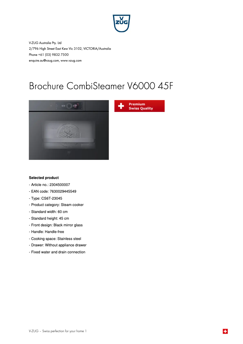 Imagen de la primera página del manual del dispositivo CombiSteamer V6000