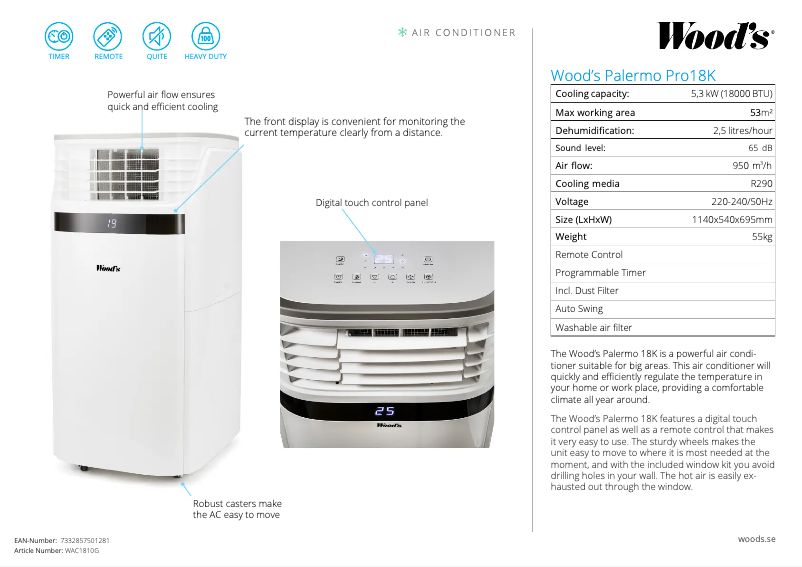 Página 1 del manual Ficha técnica Wood's AC Palermo 18K