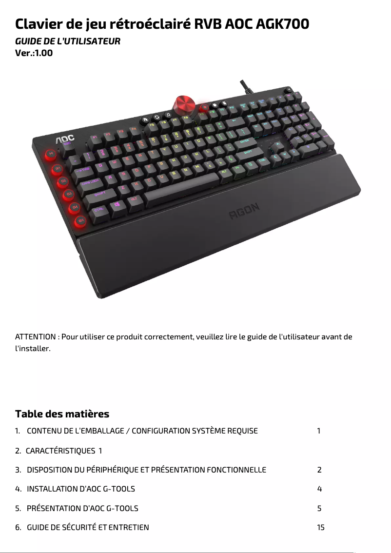 Imagen de la primera página del manual del dispositivo AGON AGK700