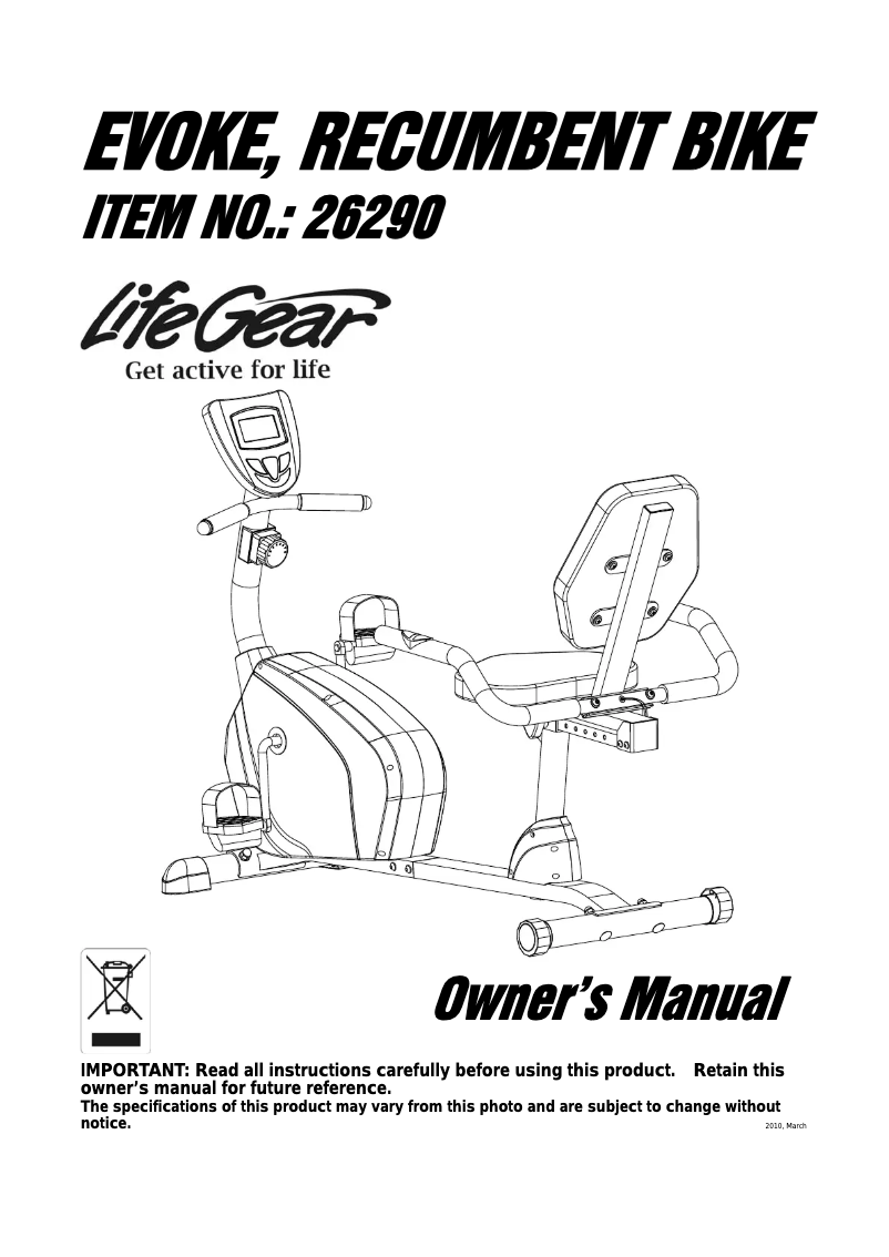 Página 1 del manual Manual de usuario Life Gear Evoke 26290