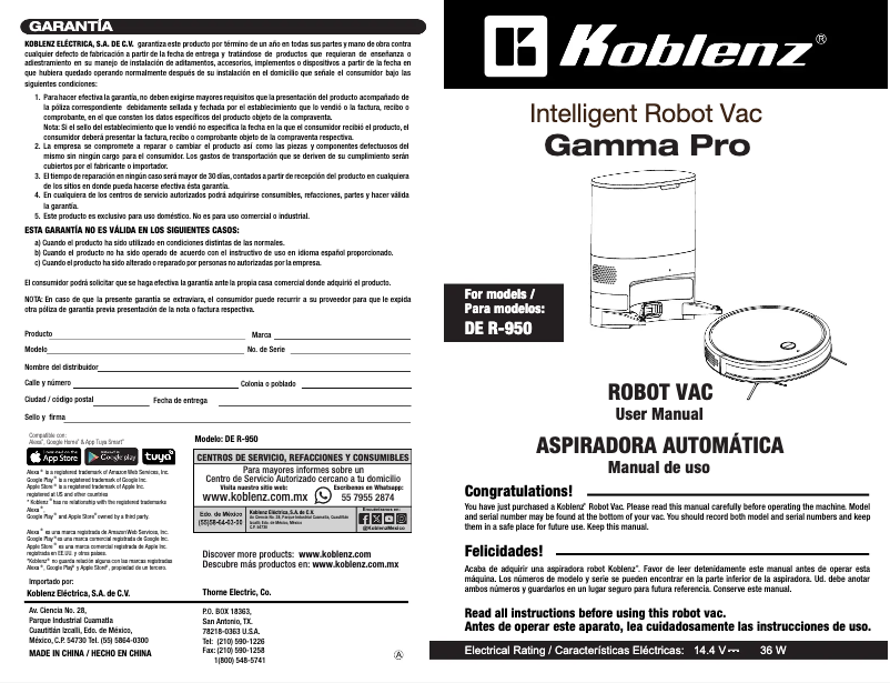 Imagen de la primera página del manual del dispositivo Gamma PRO DE R-950
