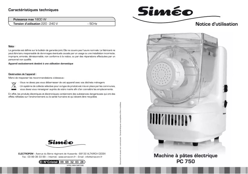 Página 1 del manual Manual de usuario Siméo PC750