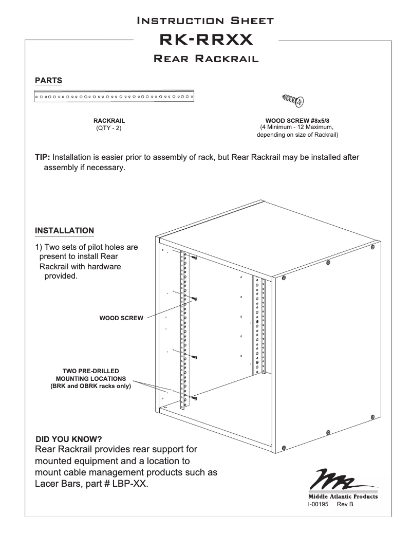 Página 1 del manual Manual de usuario Middle Atlantic RK-RR20