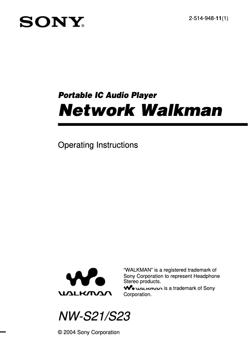 Imagen de la primera página del manual del dispositivo Walkman NW-S23