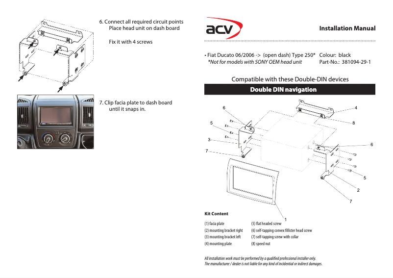 Imagen de la primera página del manual del dispositivo APF-F281094-29-1DU