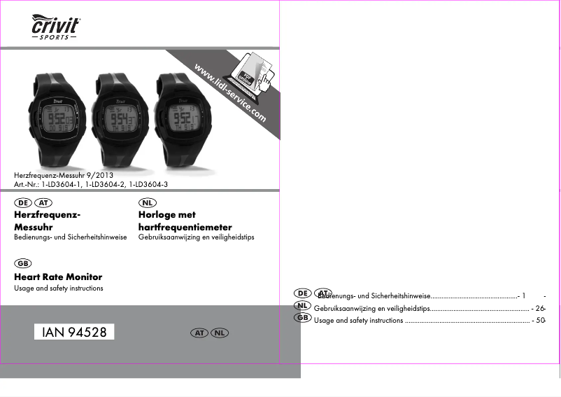 Página nº 1 - Manual de usuario Crivit 1-LD3604-2 - IAN 94528